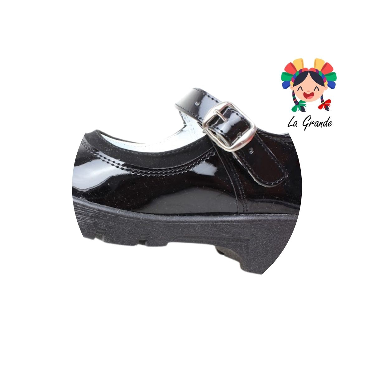 1803B LADY FLORES Negro Charol Zapato Escolar para Dama