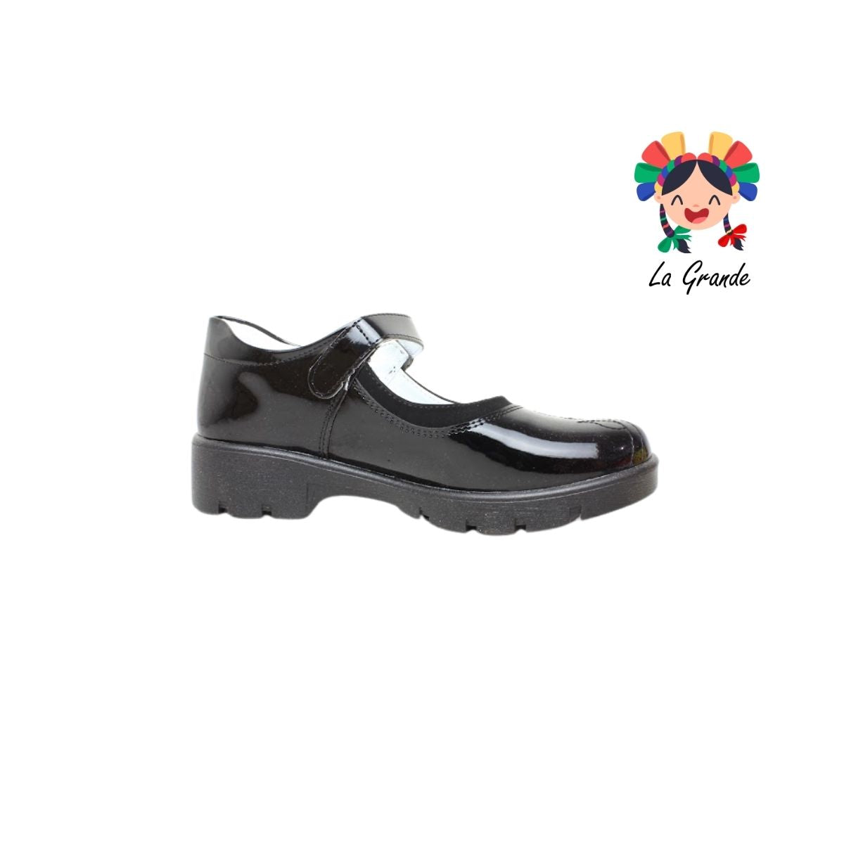 1803B LADY FLORES Negro Charol Zapato Escolar para Dama