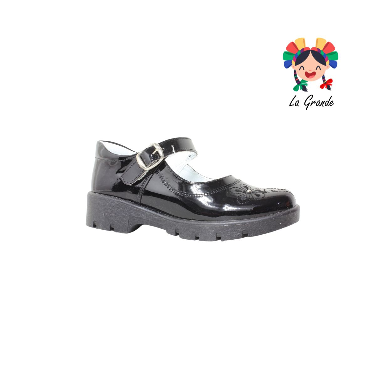 1803 LADY FLORES Negro Charol Zapato Escolar para Niña y Dama