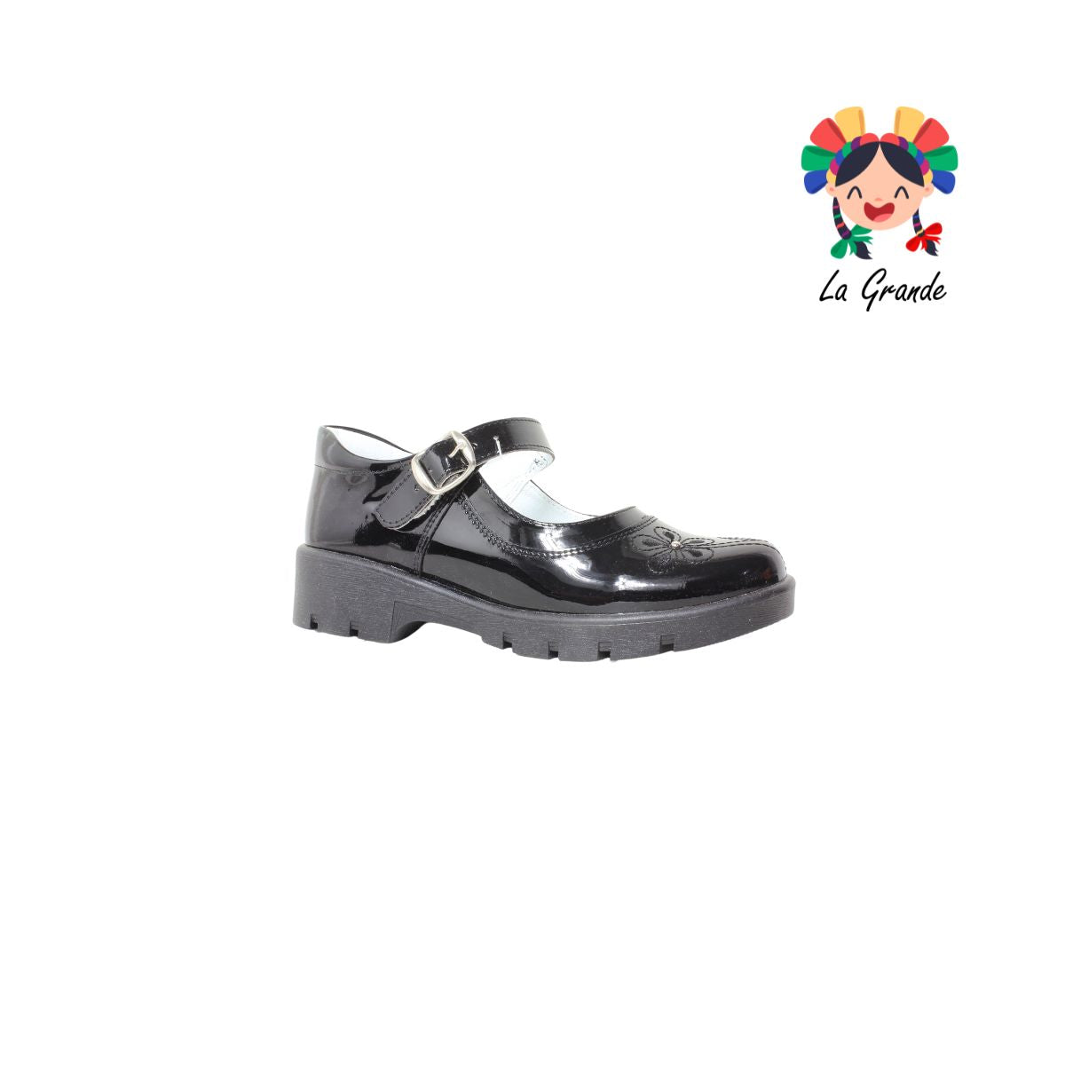 1803 LADY FLORES Negro Charol Zapato Escolar para Niña y Dama