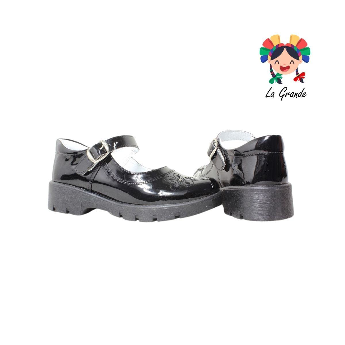 1803 LADY FLORES Negro Charol Zapato Escolar para Niña y Dama