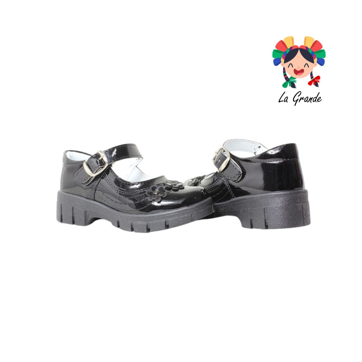 1804 LADY FLORES Negro Charol Zapato Escolar para Dama