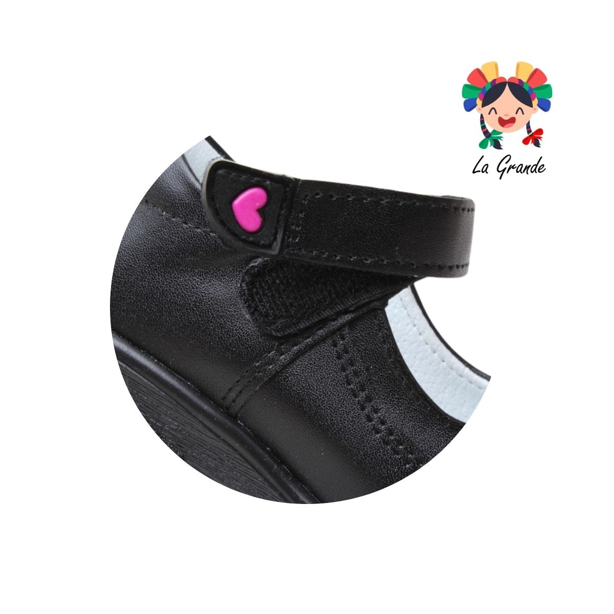 1807 LADY FLORES Negro Sintético Zapato Escolar para Niña y Dama