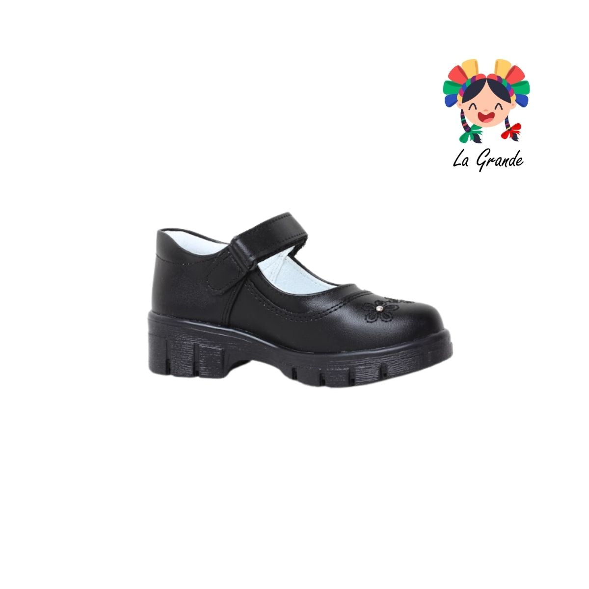 1807 LADY FLORES Negro Sintético Zapato Escolar para Niña y Dama