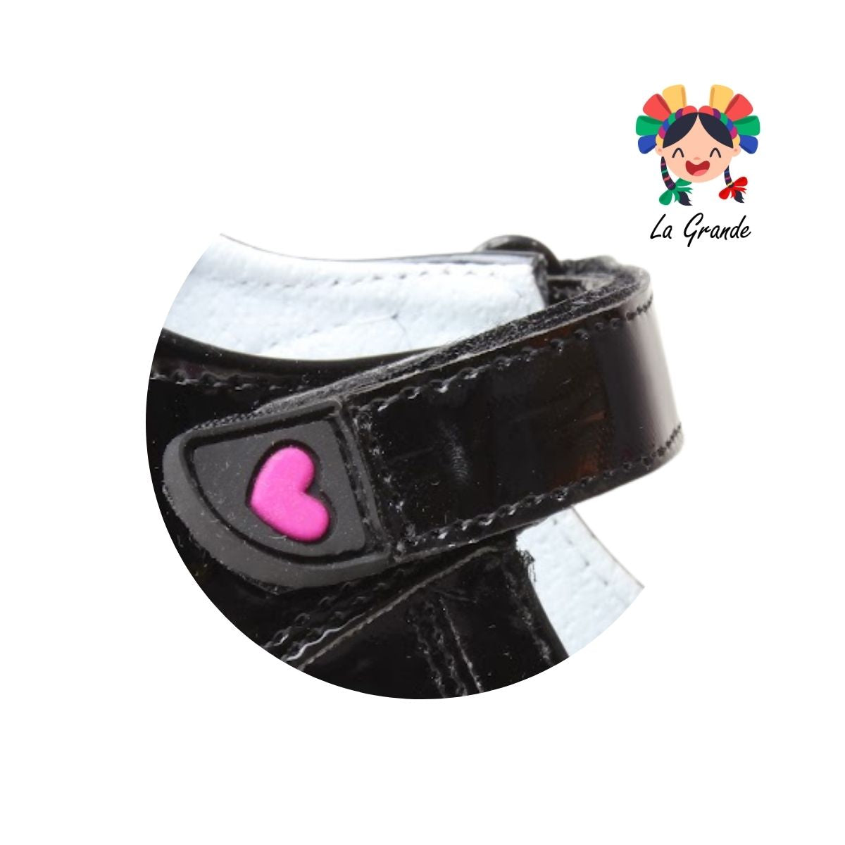 1808 LADY FLORES Negro Charol Zapato Escolar para Niña