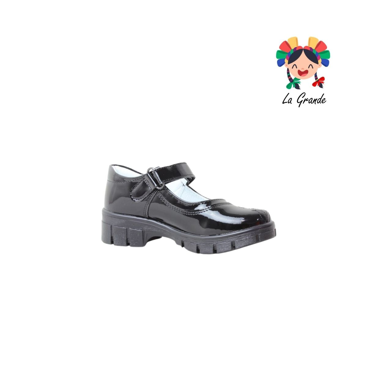 1808 LADY FLORES Negro Charol Zapato Escolar para Niña
