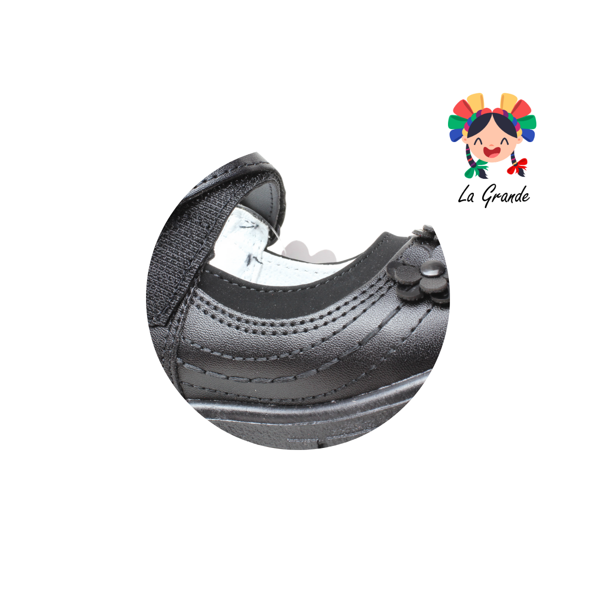 1809B LADY FLORES Negro Sintético Nobuck Zapato Escolar para Niña