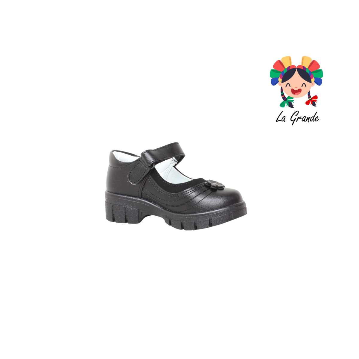 1809B LADY FLORES Negro Sintético Nobuck Zapato Escolar para Niña