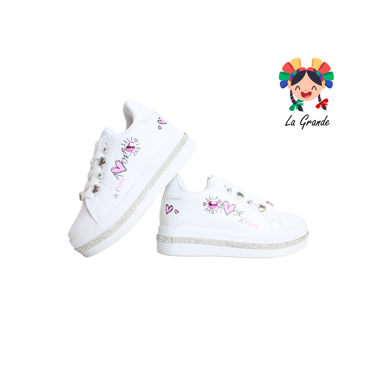 1873 CHAMPS Blanco Rosa Tenis Casual para Niña