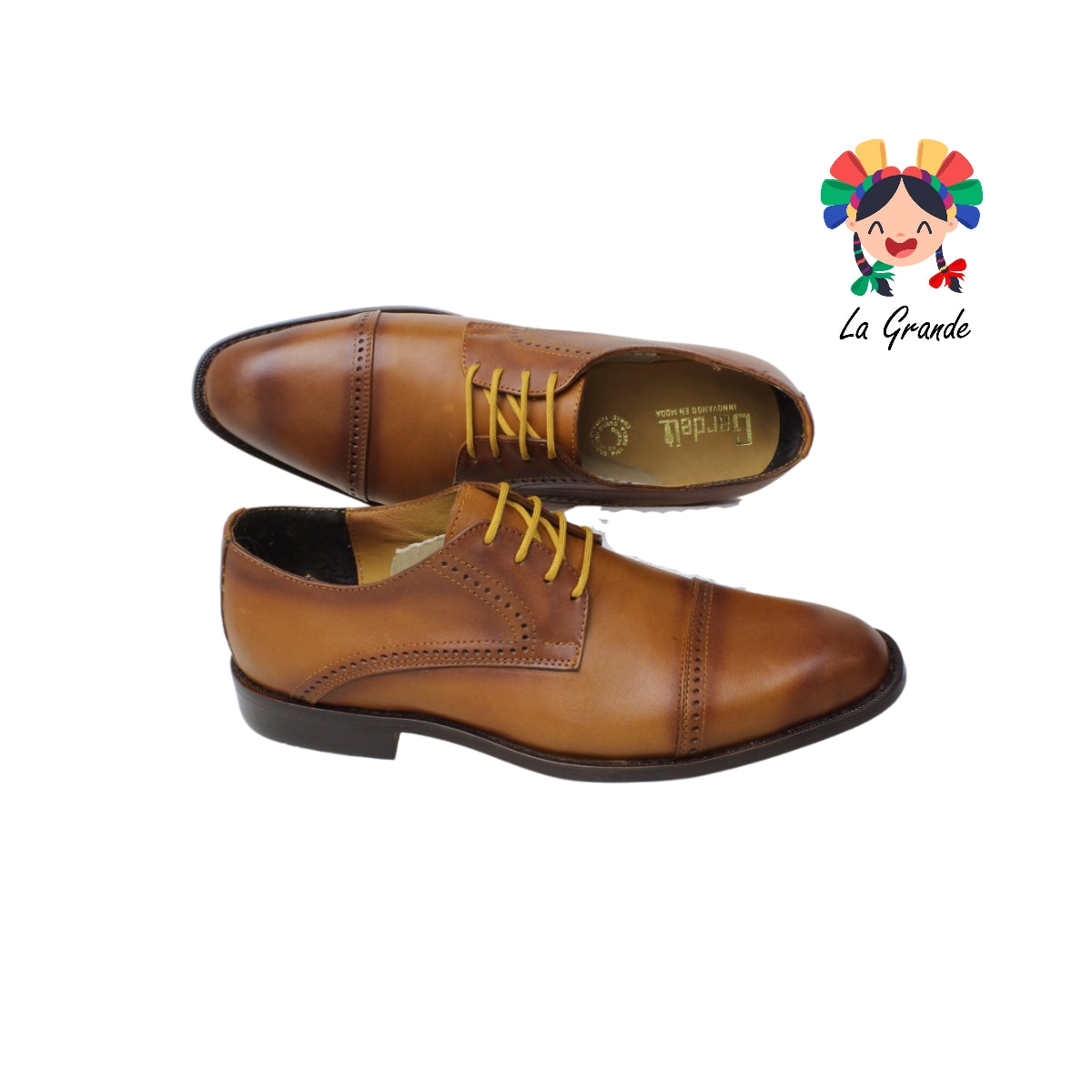 102 GARDEL Coñac Atanado Piel Zapato de Vestir para Caballero