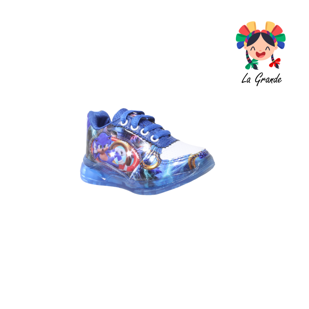 2023 SONIC R-KIDS Bco Azul Rey Sintético Tenis Casual con Luz Led para Bebé