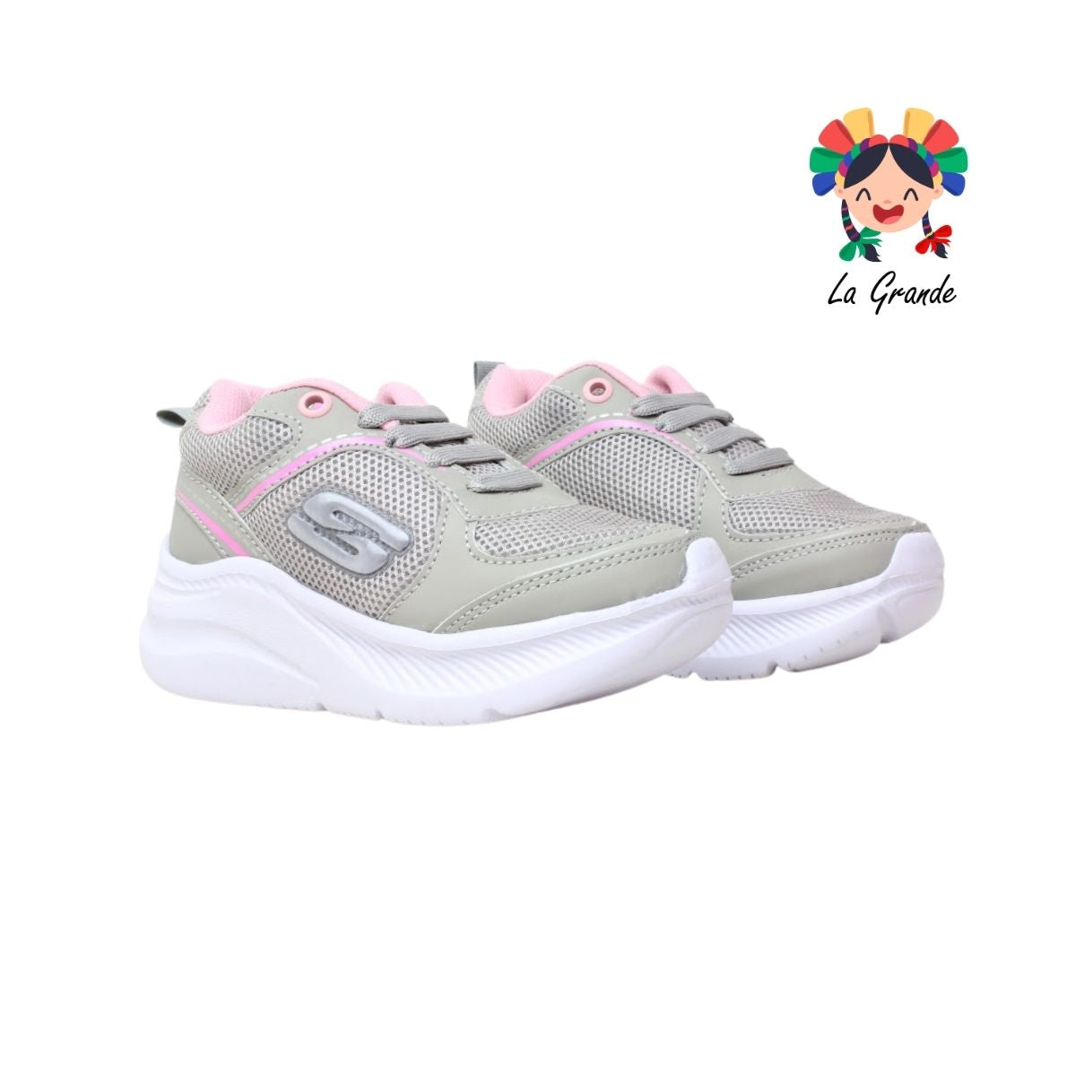 2040 TEAM PRAISE Gris Claro Rosa Tenis Deportivo para Niña