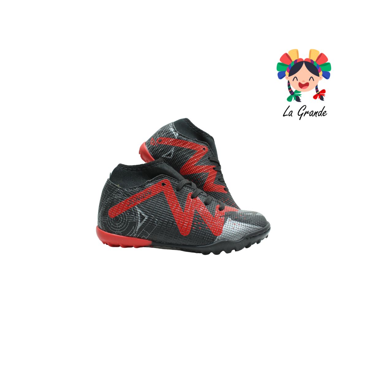 2042M UNION Negro Rojo Tenis de Fútbol Rápido con Calcetín para Niño y Caballero