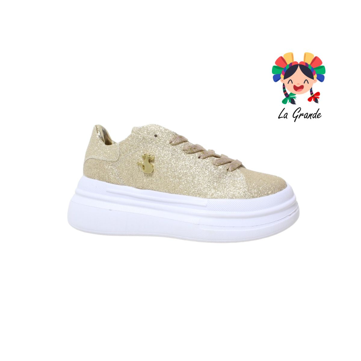2094 SHADOW Blanco Glitter Oro Textil Tenis Casual para Dama