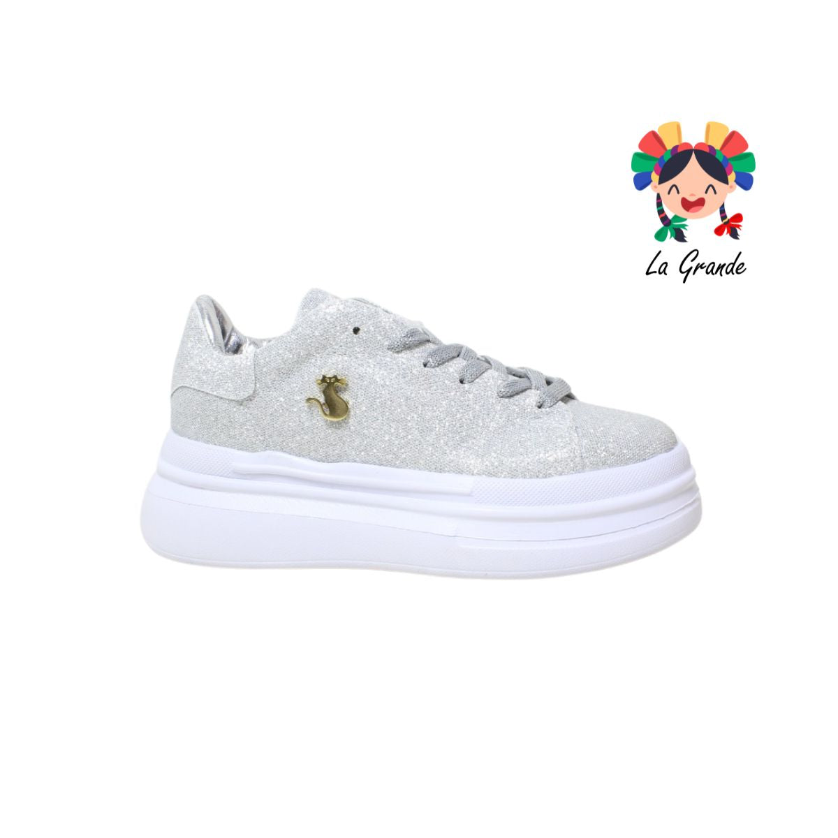 2094 SHADOW Blanco Glitter Plata Textil Tenis para Dama