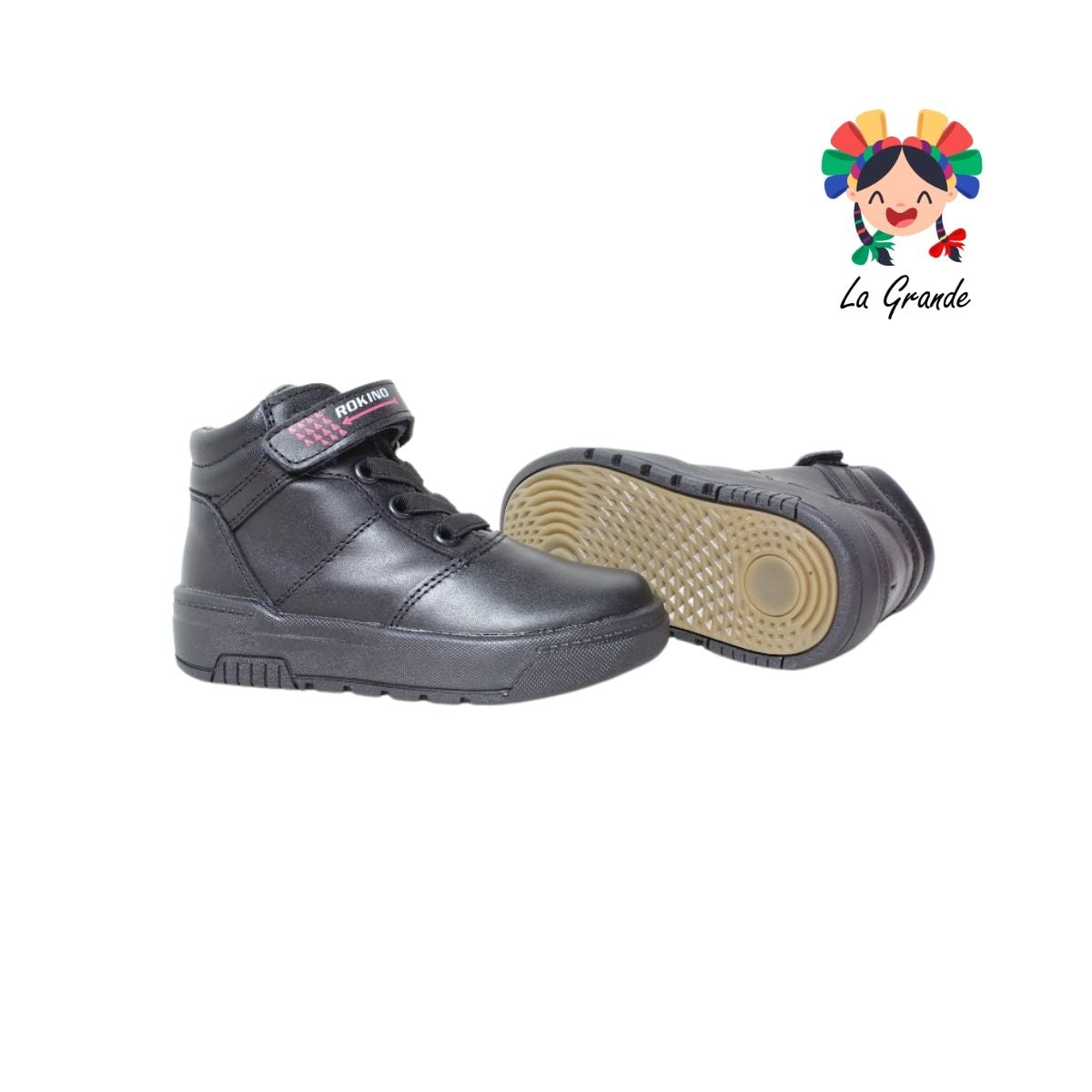 2133 ROKINO Negro Piel Zapato Escolar para Niño