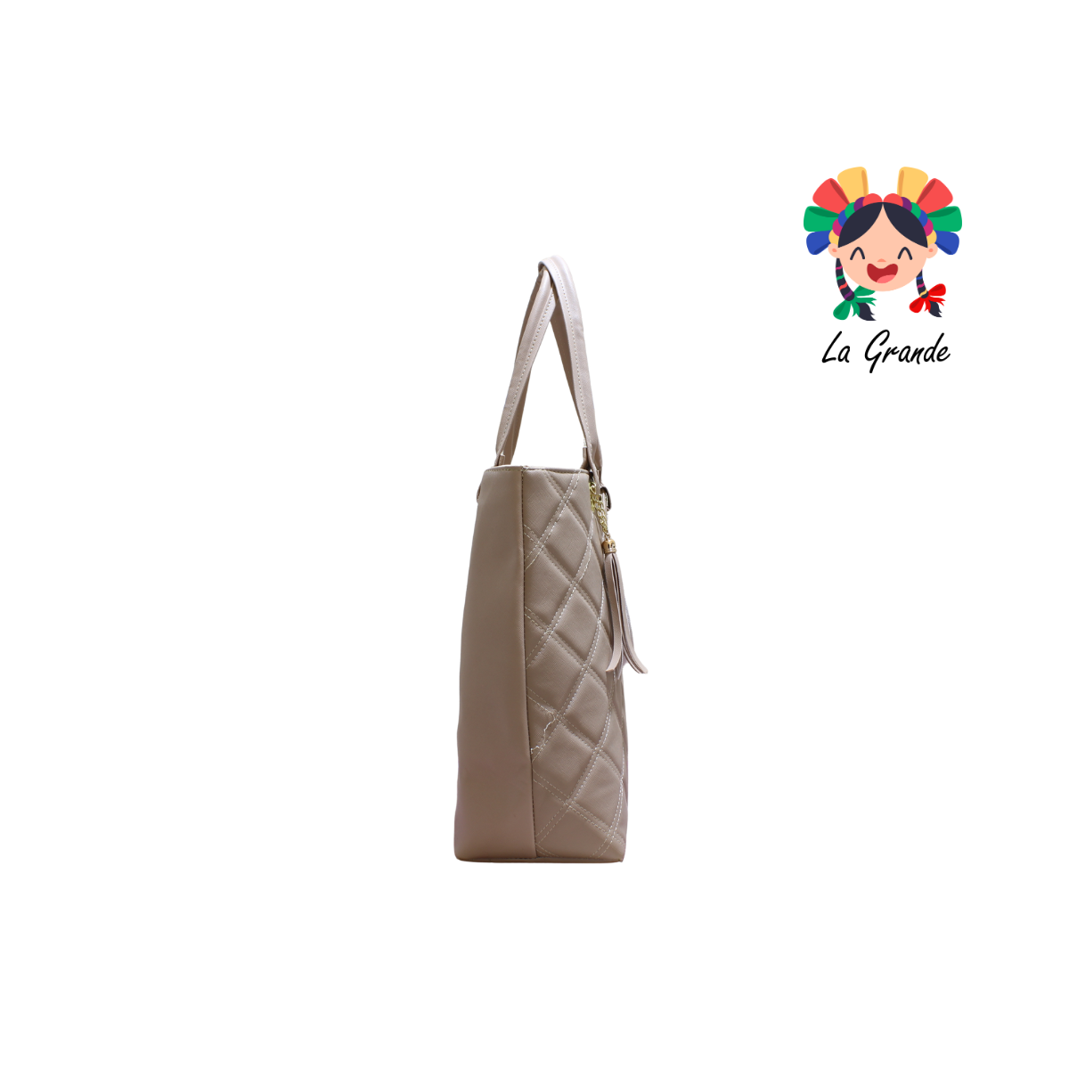 058 TONY Bolsa Grande Beige con Rombos Enfrente para Dama