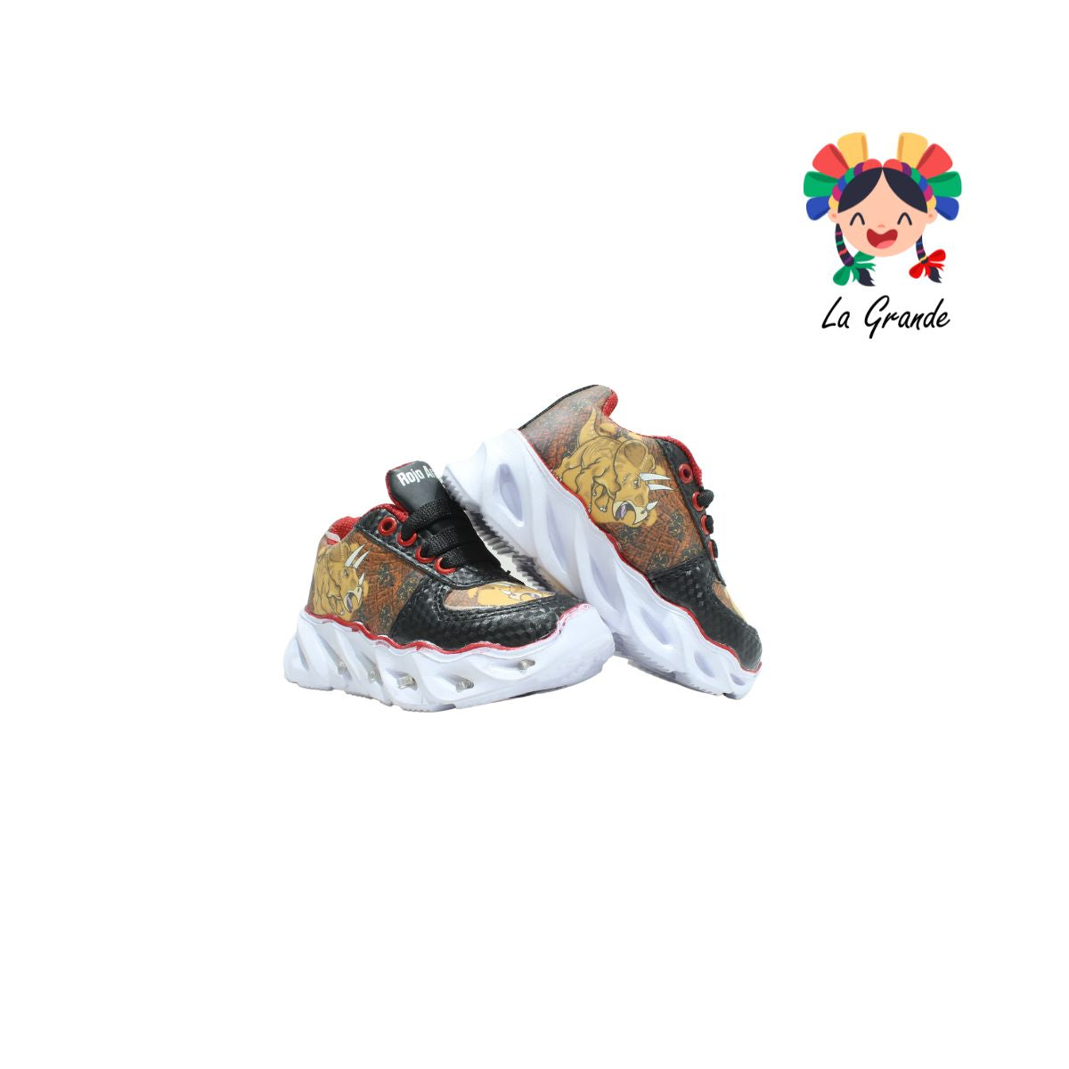 22011 ROJO ARANDANO Rojo Negro Tenis Casual con Luz Led para Bebé