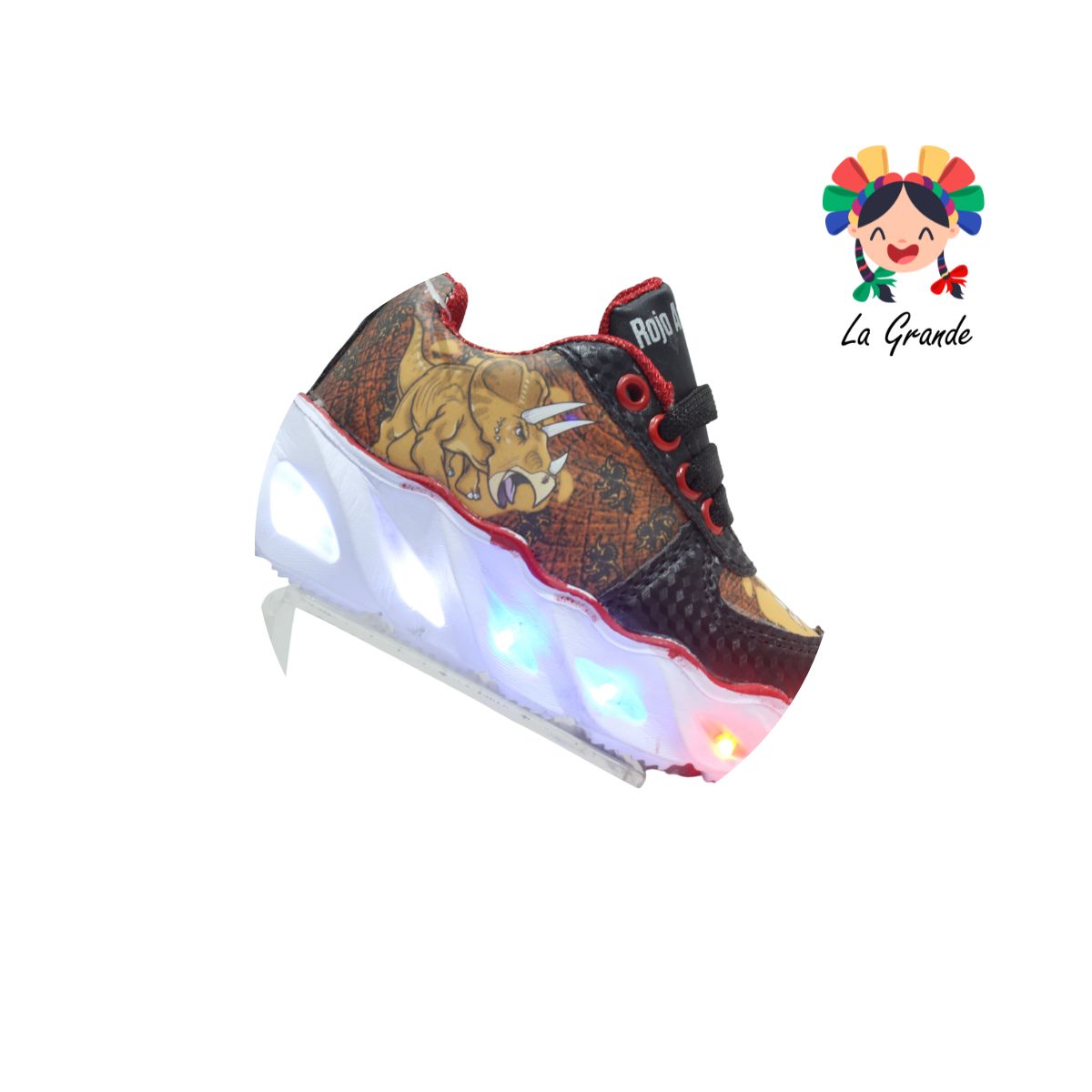 22011 ROJO ARANDANO Rojo Negro Tenis Casual con Luz Led para Bebé