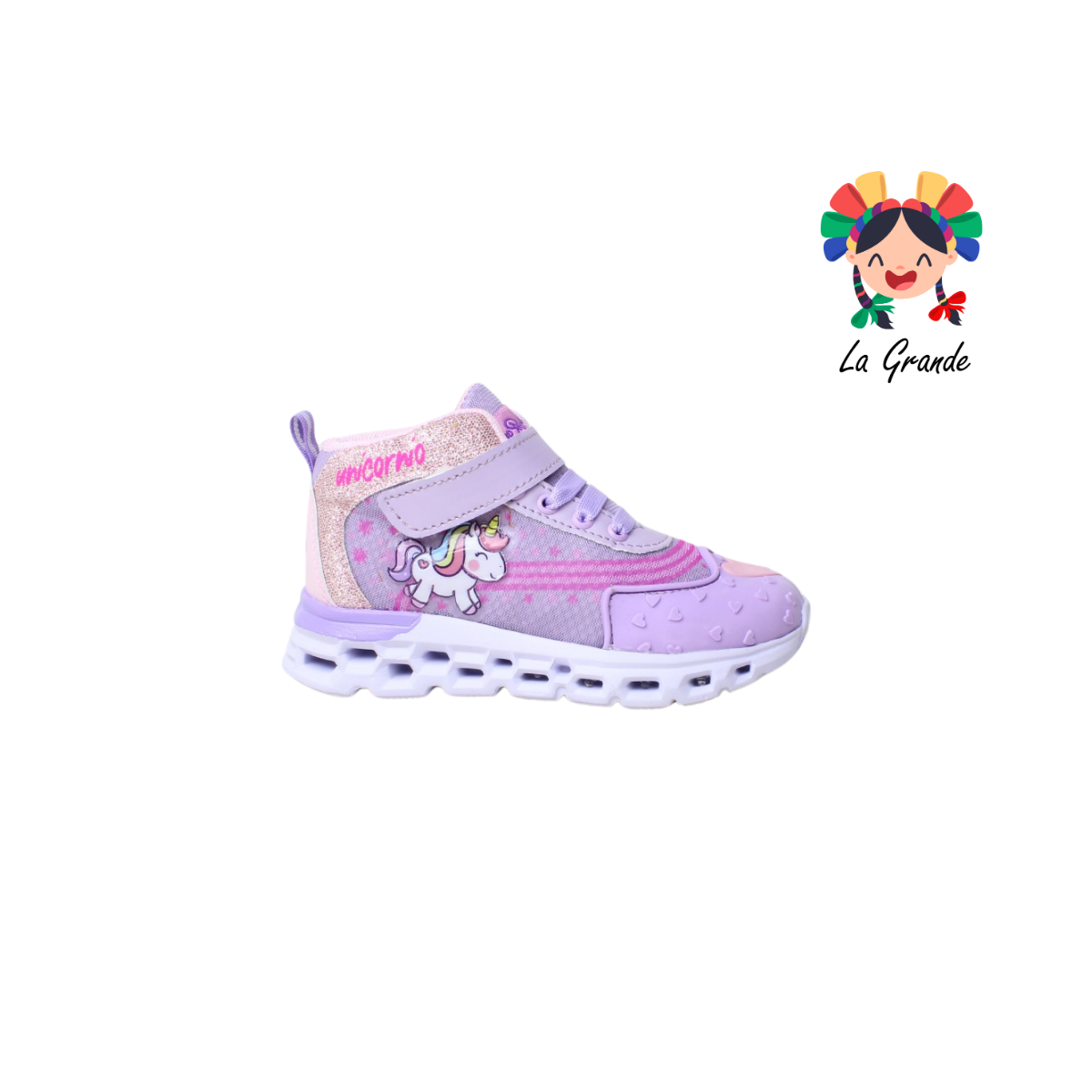 22017UNIC ROJO ARANDANO Lila Rosa Tenis Casual con Luz Led para Niña