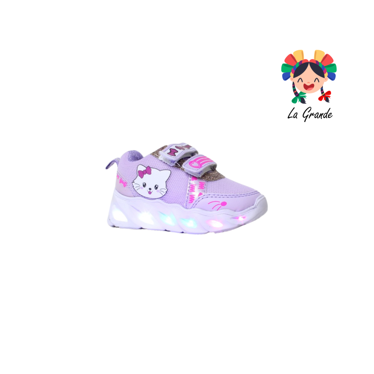 22019 ROJO ARANDANO Katty Lila Textil Tenis Casual con Luz Led para Bebé