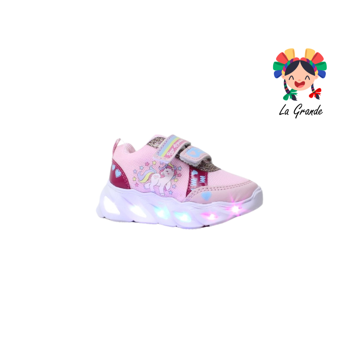 22019 ROJO ARANDANO Unicornio Rosa Fiusha Sint Tenis Casual con Luces para Bebé