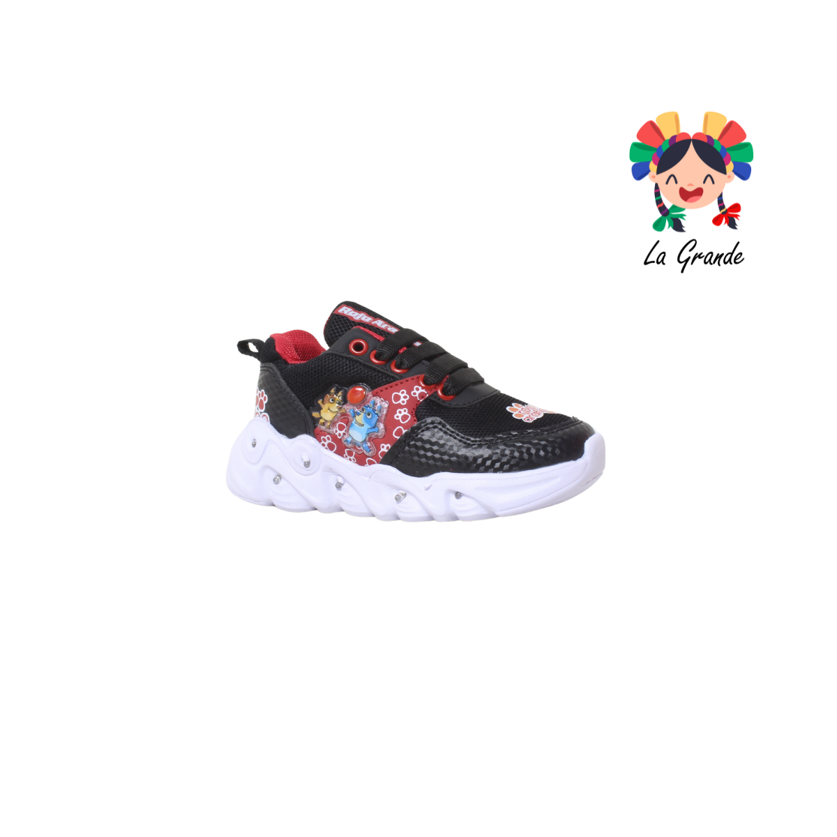 22023 ROJO ARANDANO Bluey Negro Rojo Sint Tenis Casual con Luz Led para Niño