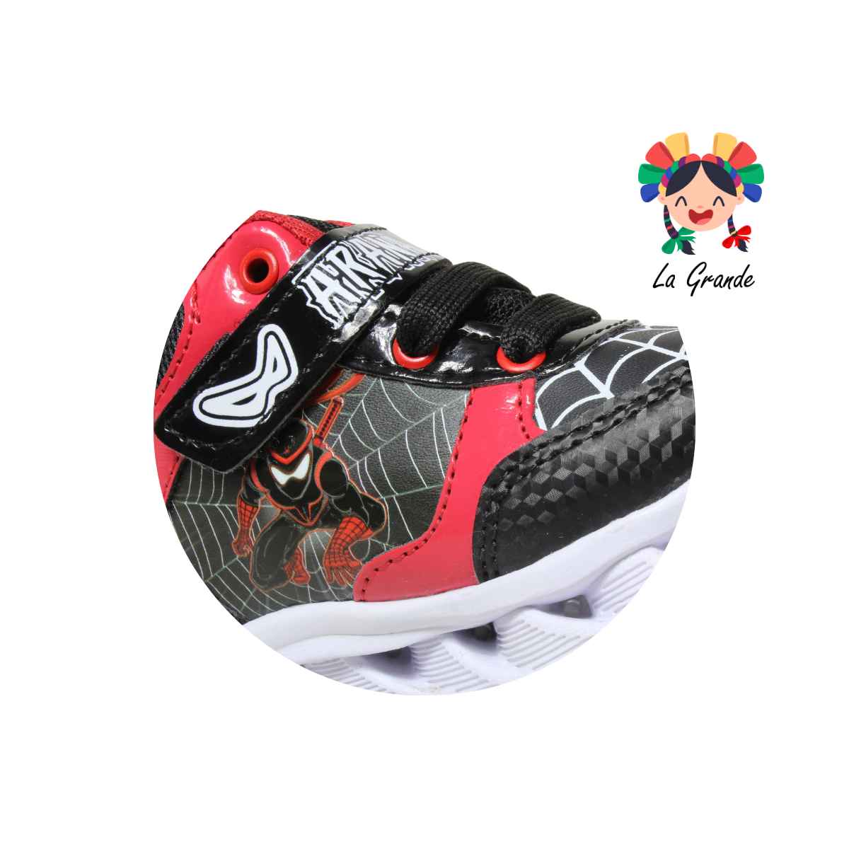 22030 ARAÑA ROJO ARANDANO Negro Rojo Tenis Casual con Luces para Bebé