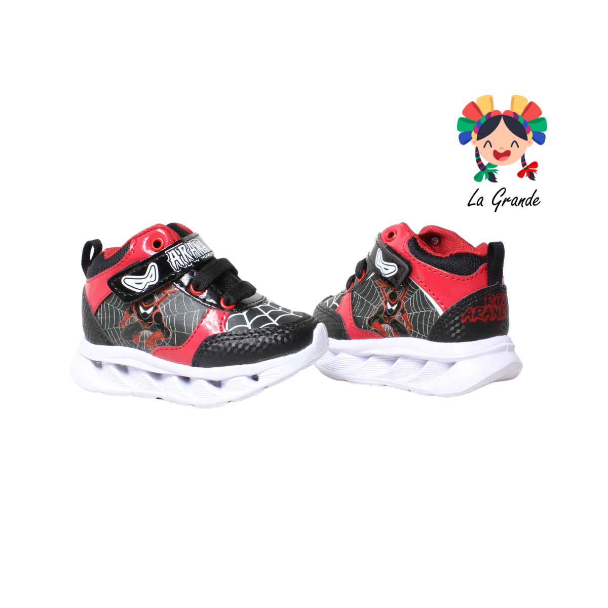 22030 ARAÑA ROJO ARANDANO Negro Rojo Tenis Casual con Luces para Bebé