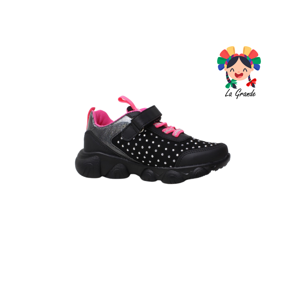 2212 DOMINIQ Negro Rosa Sint tenis casual para Niña