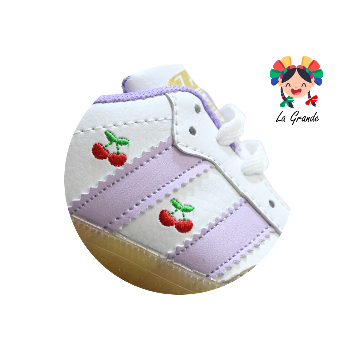 2300 JAG SPORT Blanco Lila Cerezas Sintético Tenis Casual para Bebé y Niña