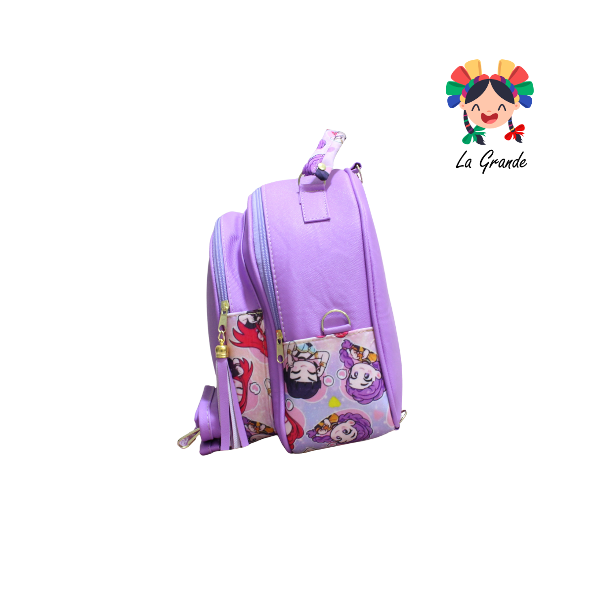 037 Guerreras LUCCIANA Mochila Casual Animada En Color Mdo/Lila para Niña y Dama