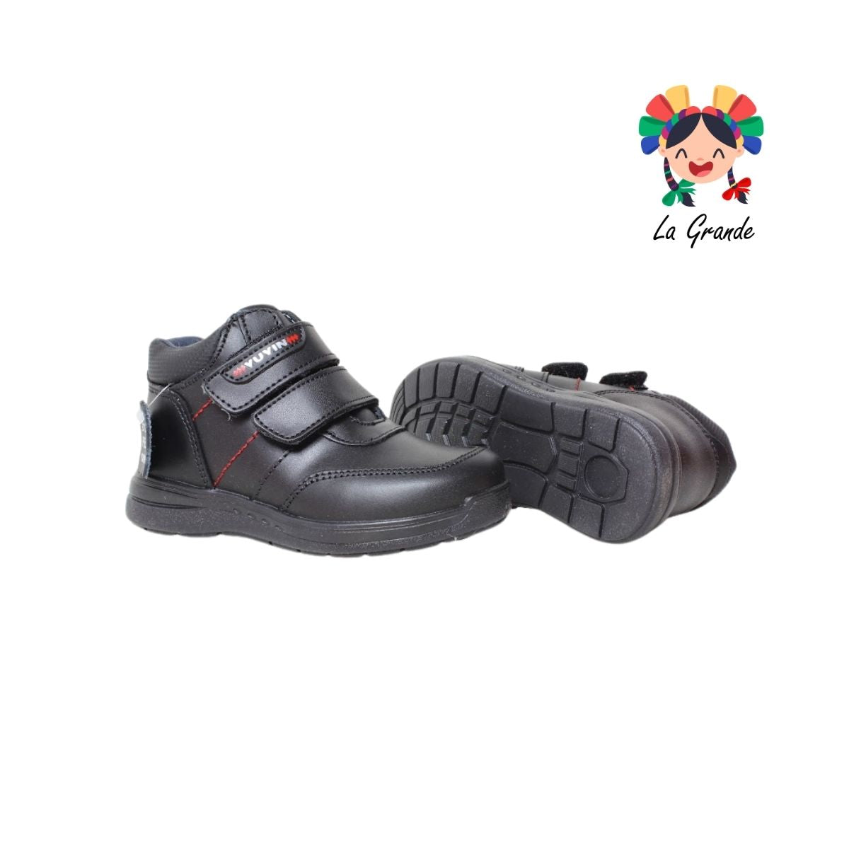 24352 YUYIN Negro Piel Zapato Escolar para Niño