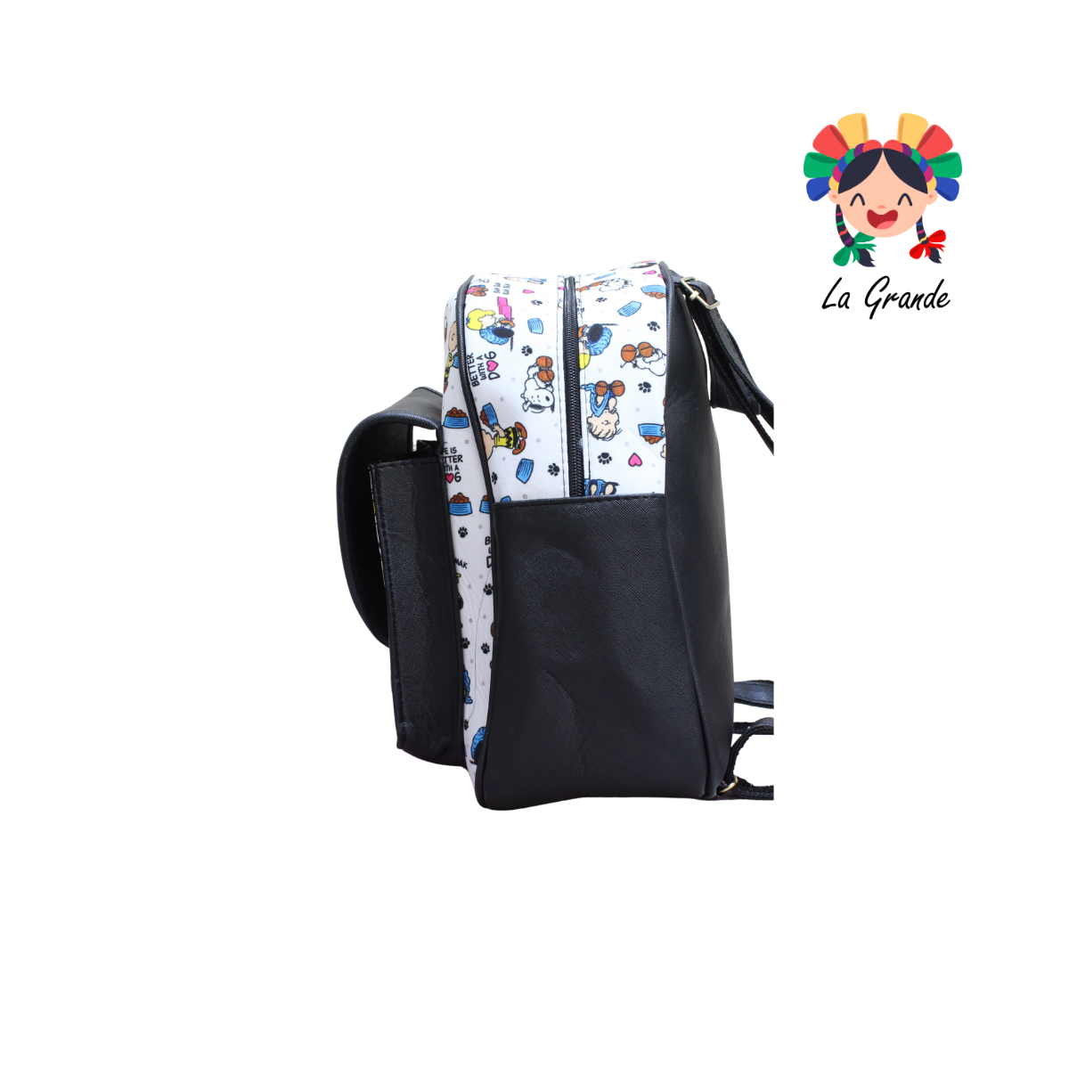 037 Perrito LUCCIANA Mochila Casual Animada En Color Ngo/Bco para Niña y Dama