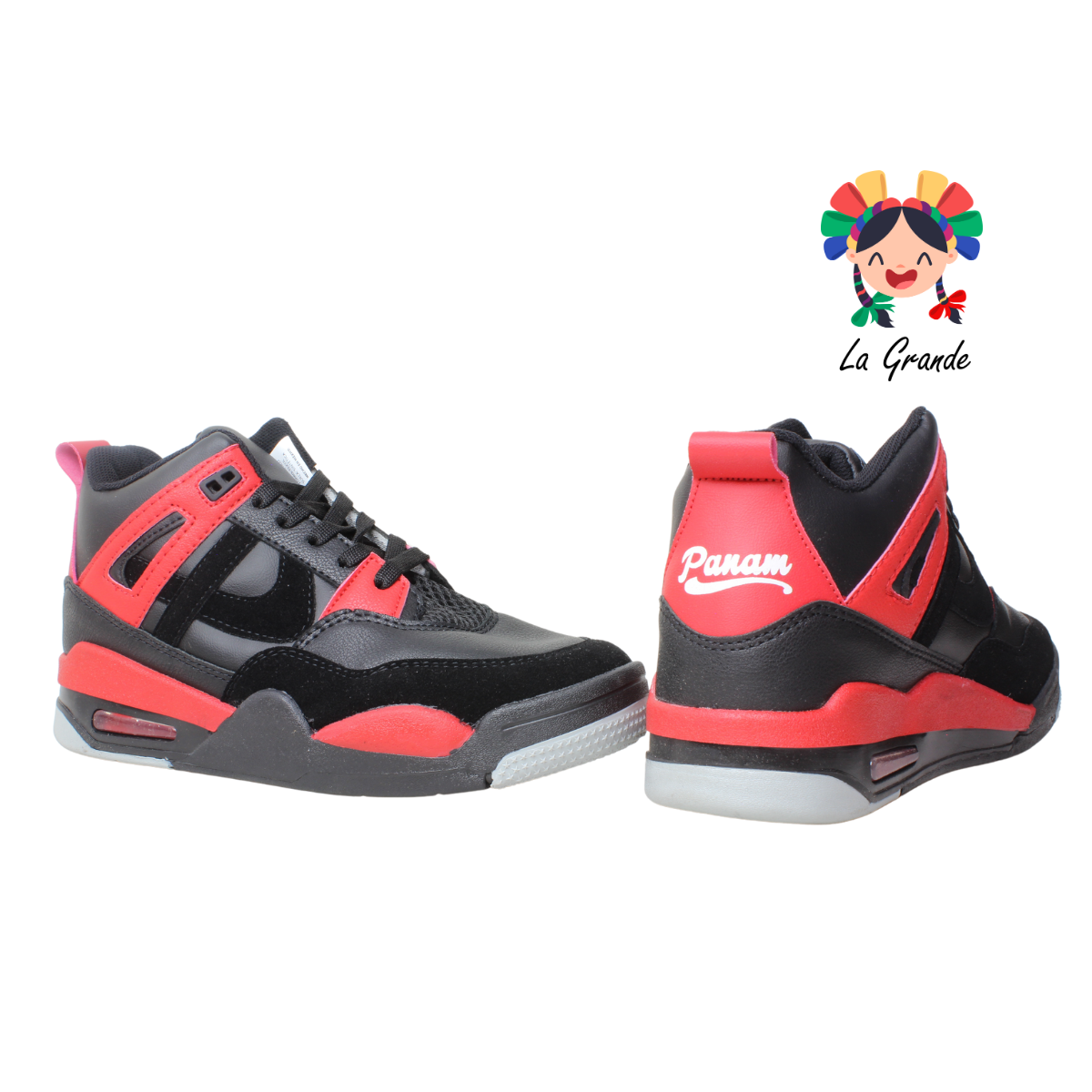 010897 PANAM Negro Rojo Tenis Casual para Dama y Joven Original