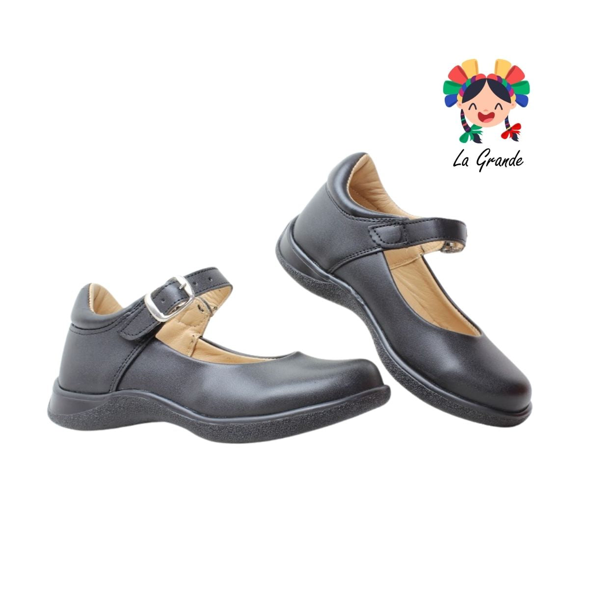25-390 GG Negro Napa Zapato Escolar para Niña y Dama