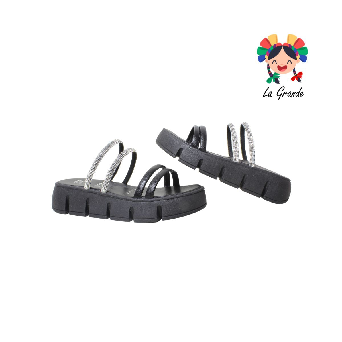 2527 ROJO CEREZA Negro Cabra Sandalia con Brillos para Dama