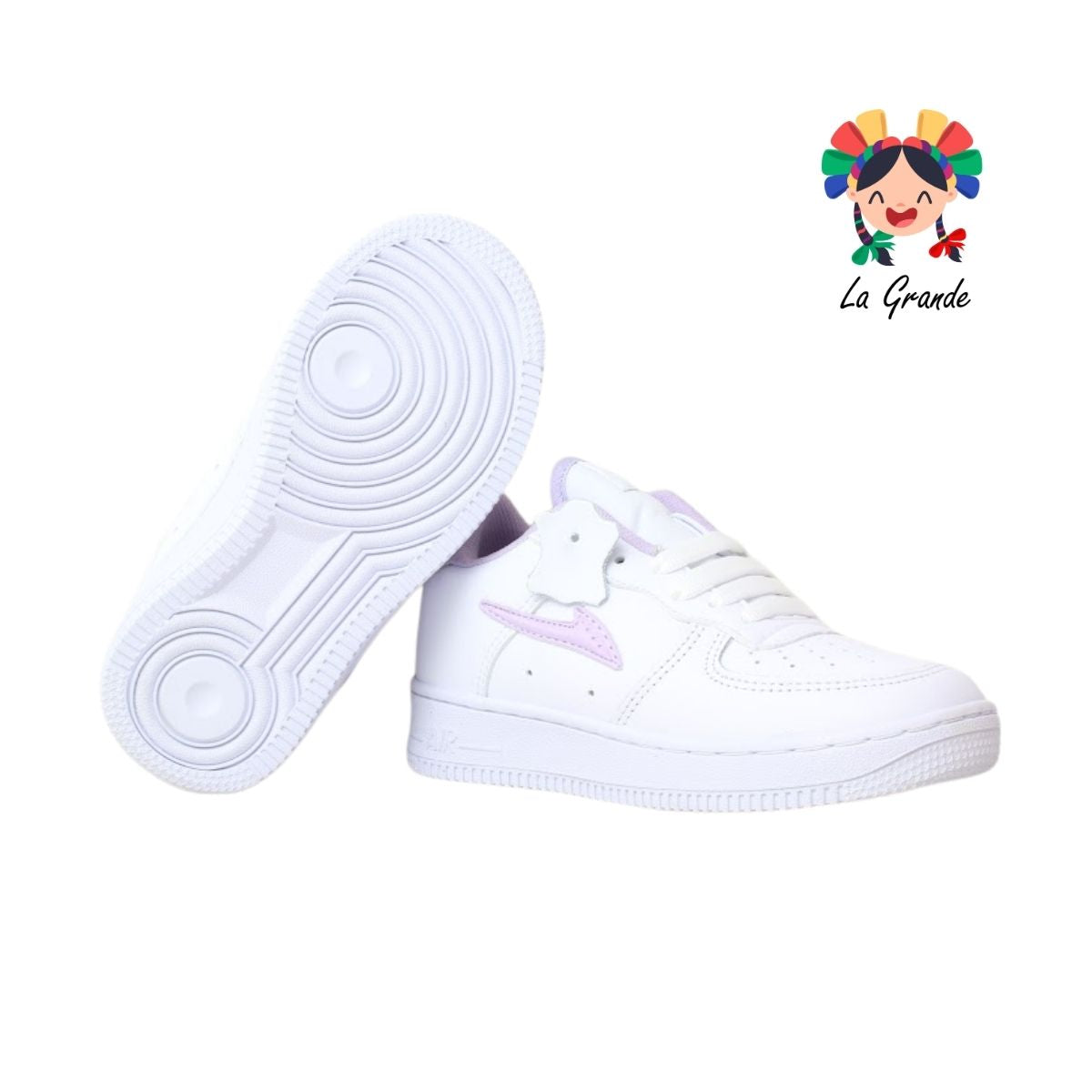 273 APT Blanco Lila Piel Tenis Escolar para Niña