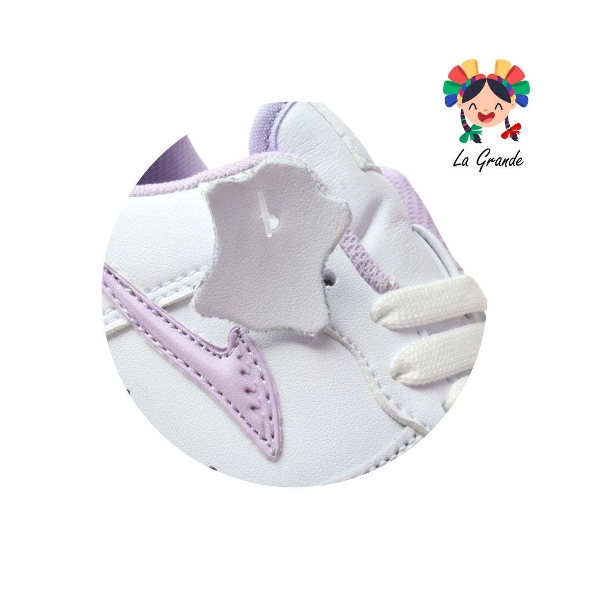 273 APT Blanco Lila Piel Tenis Escolar para Niña