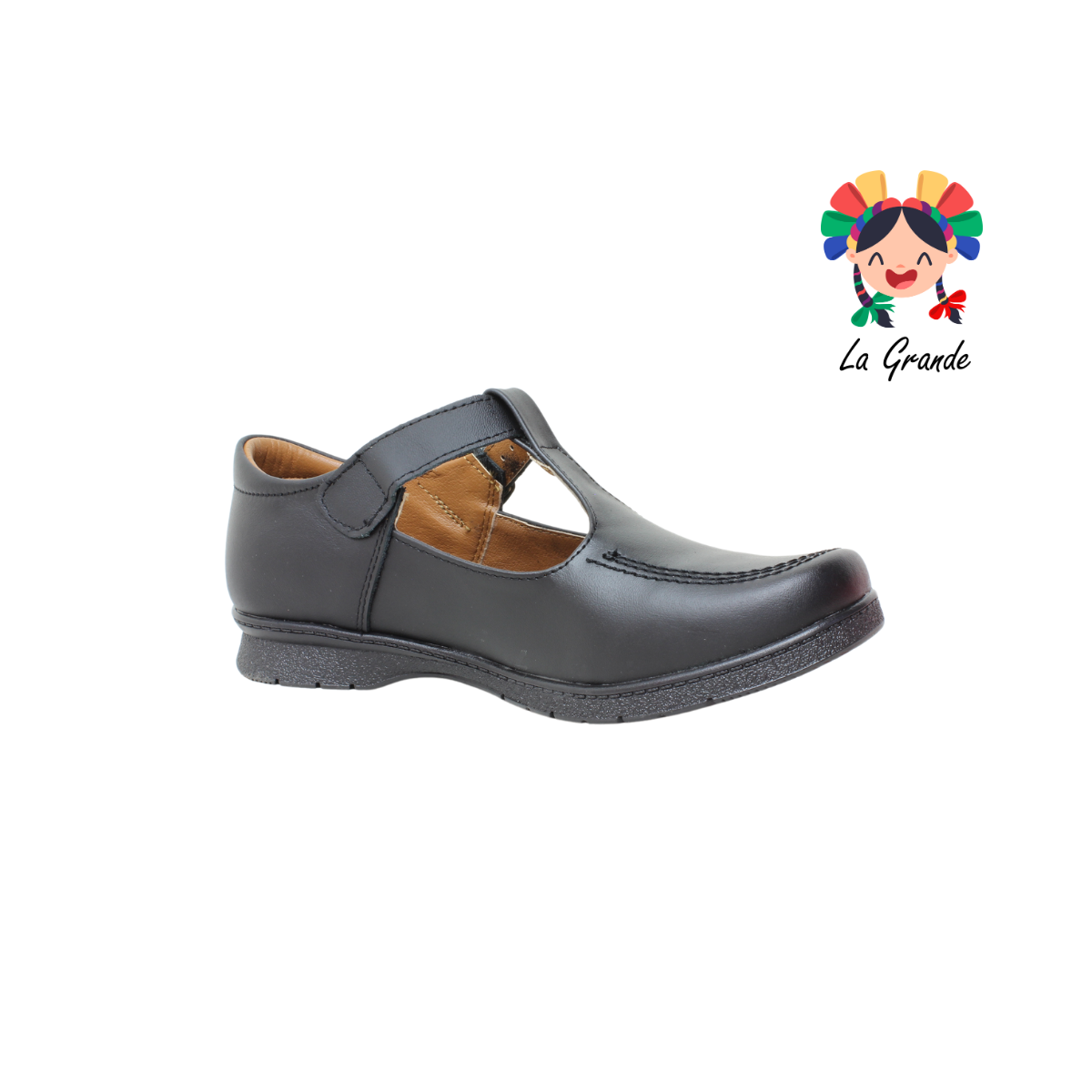 600 BRIANDA Negro Piel Zapato Escolar para Niña
