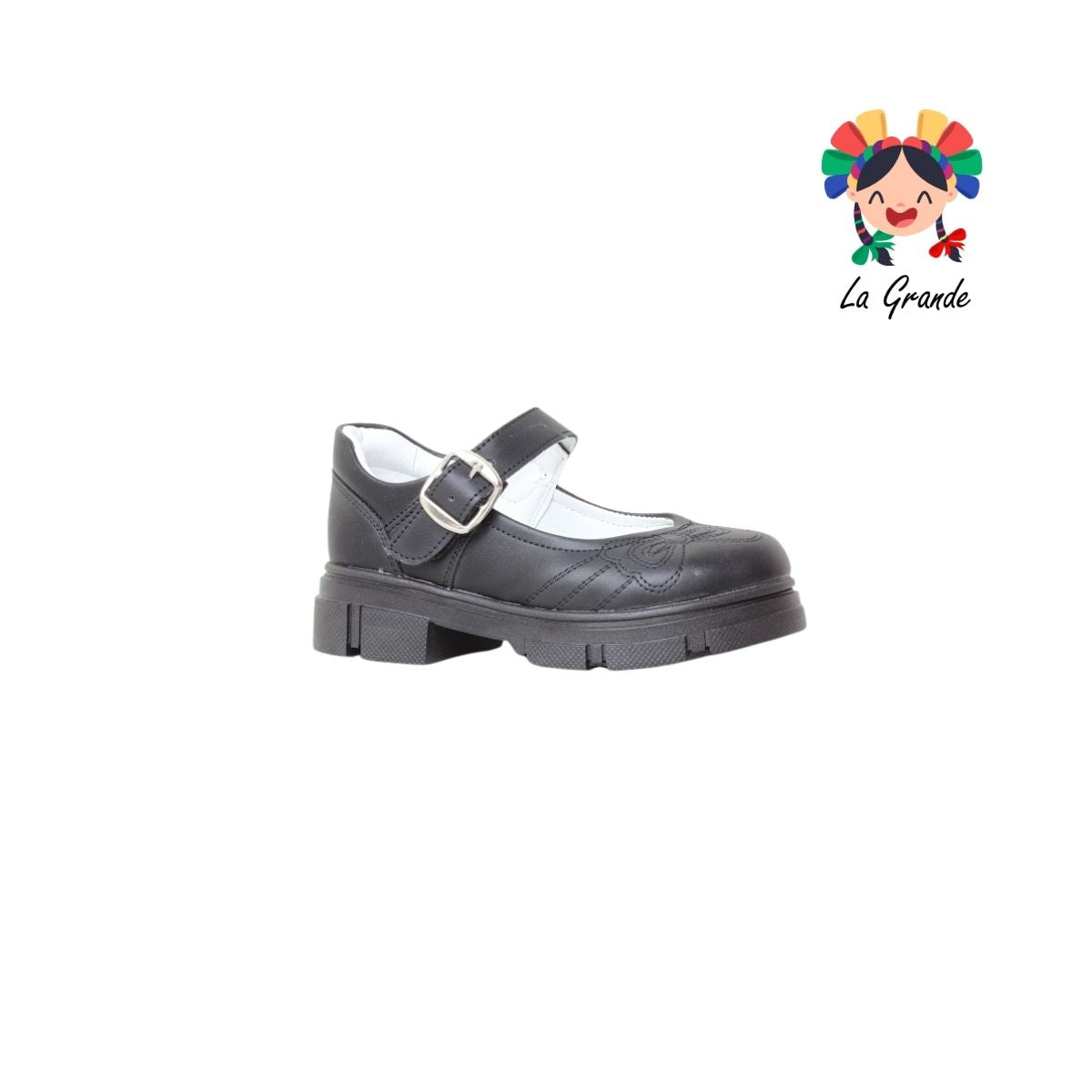 275 GABRIELA Negro Sintético Zapato Escolar con Suela Kitty para Niña