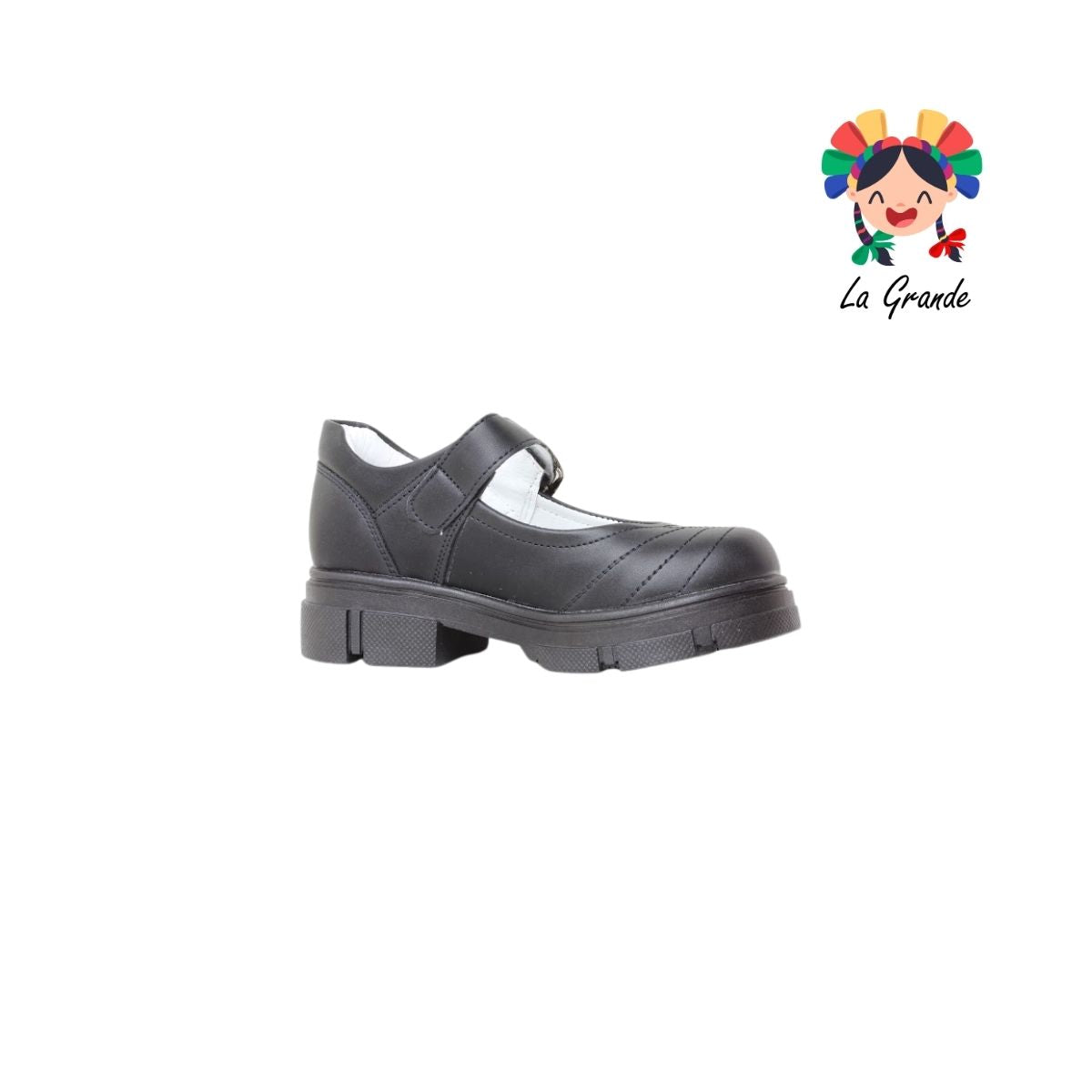 275 GABRIELA Negro Sintético Zapato Escolar con Suela Kitty para Niña