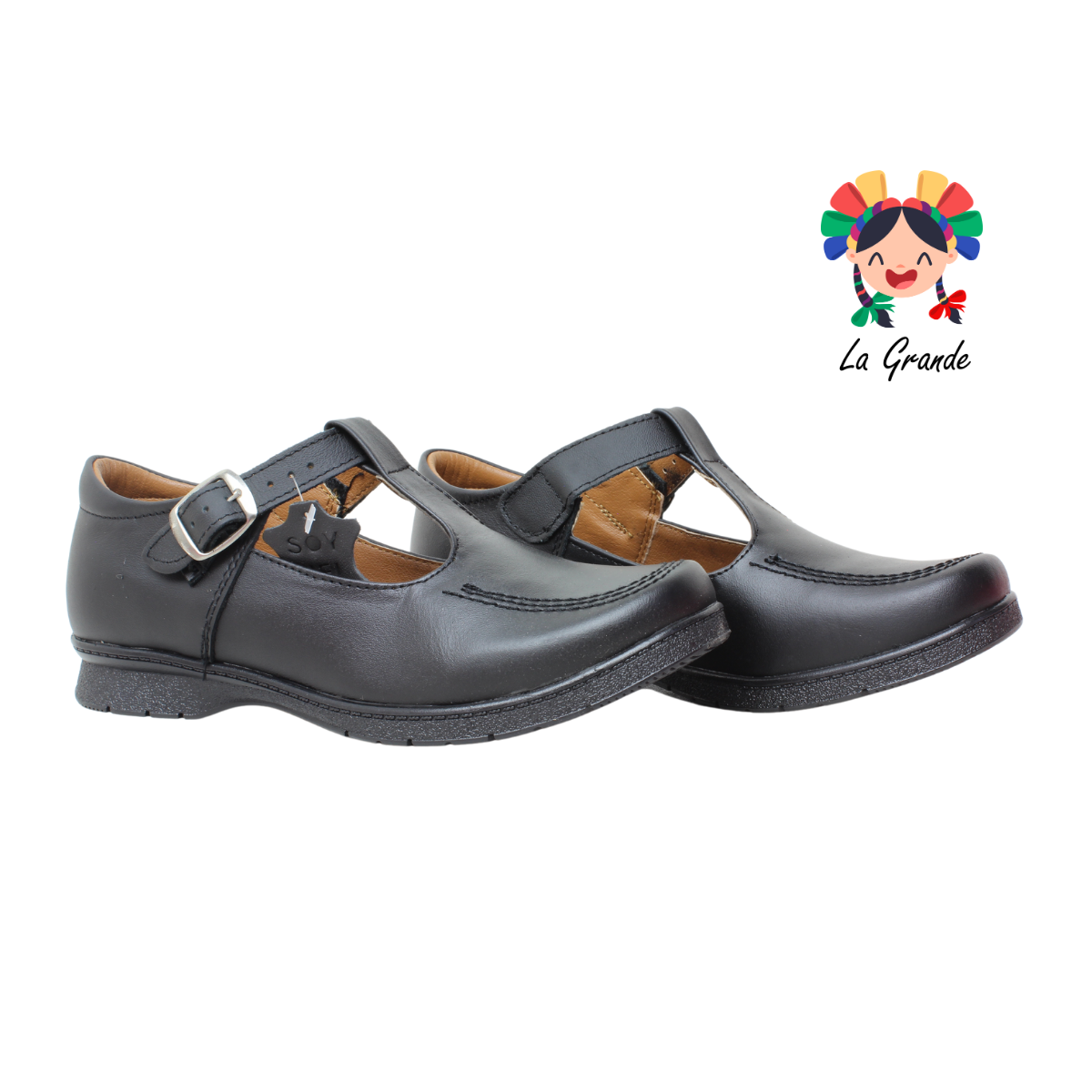 600 BRIANDA Negro Piel Zapato Escolar para Niña