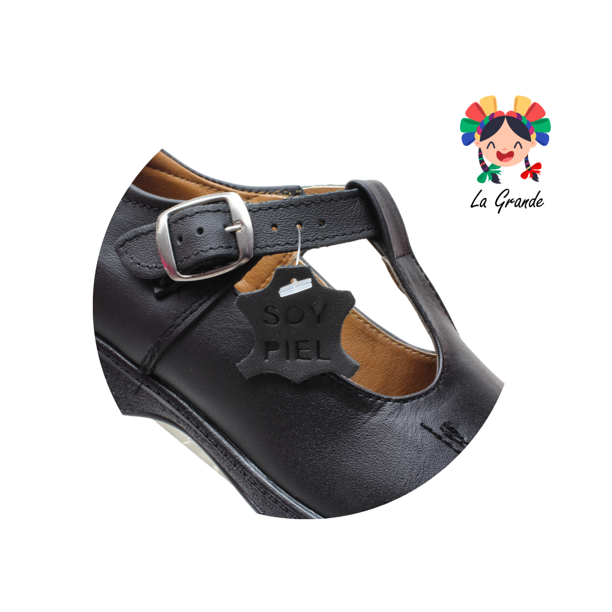 600 BRIANDA Negro Piel Zapato Escolar para Niña