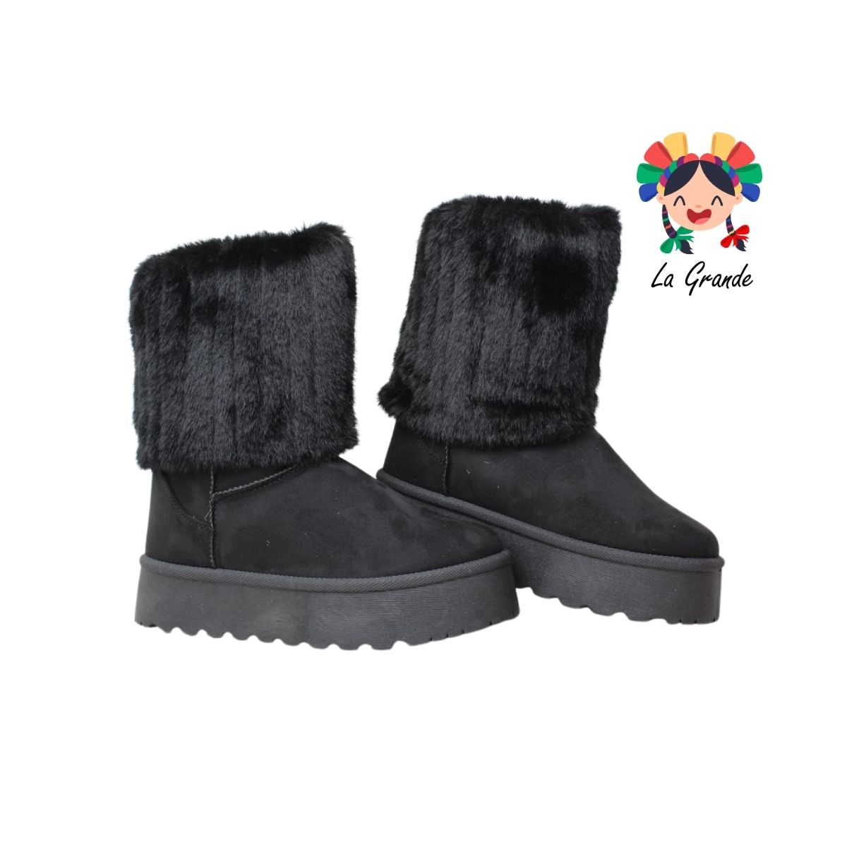 2908 PINK Negro Bota con Peluche para Dama