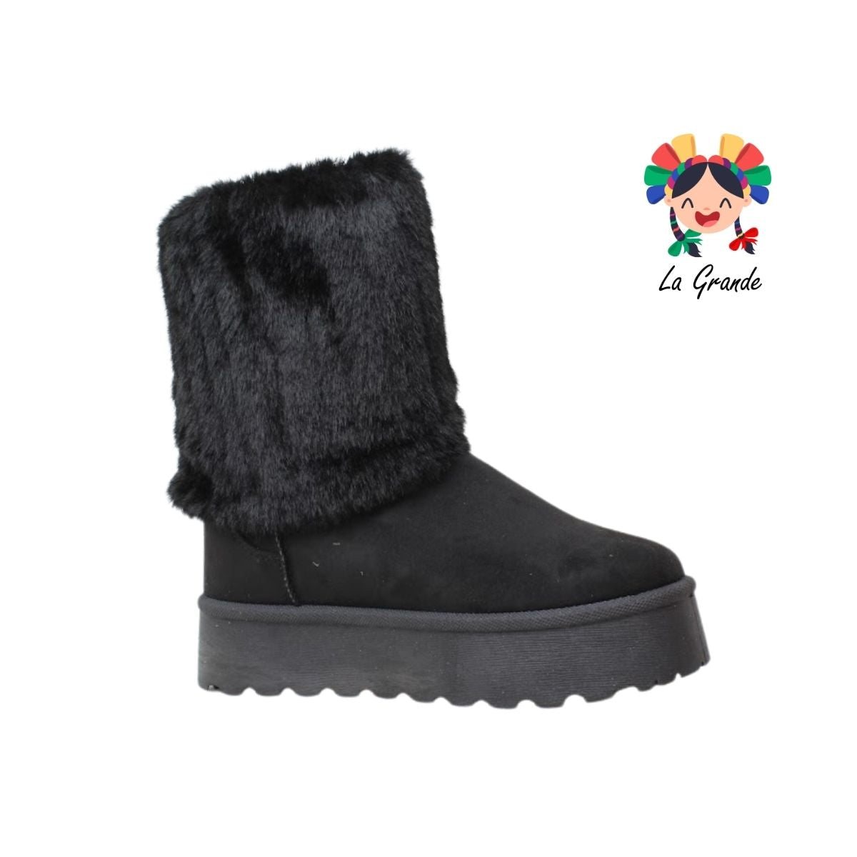 2908 PINK Negro Bota con Peluche para Dama