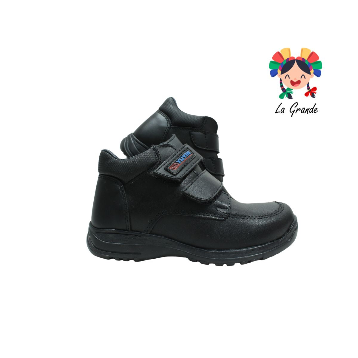 29150 YUYIN Negro Piel Zapato Escolar con Velcro para Niño