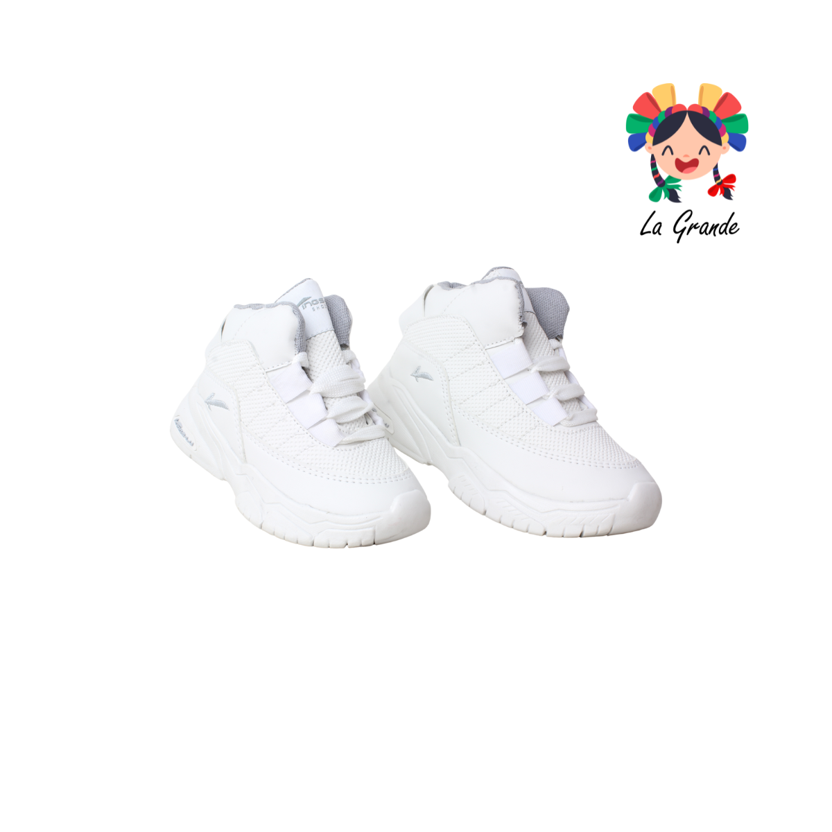 1694 KINGS-LU Blanco Gris Sintético Tenis Escolar para Niña y Niño