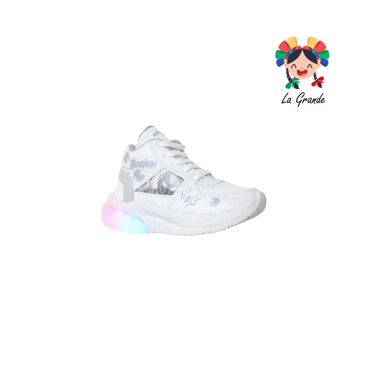 1692 KINGS-LU Blanco Gris Sintético Tenis Casuales con Luces para Niño