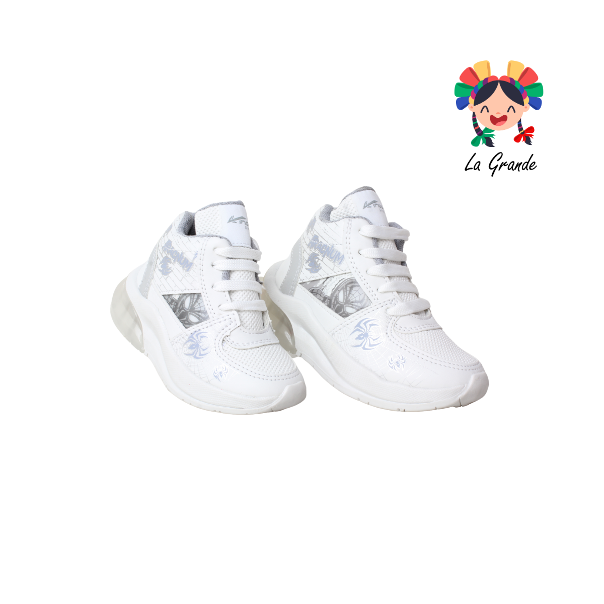 1692 KINGS-LU Blanco Gris Sintético Tenis Casual con Luz Led para Niño